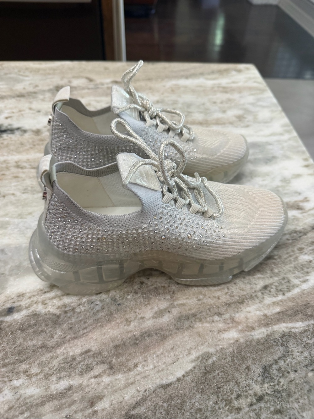 Steve Madden Crystal Knit Platform Sneakers - Silver White with lots of bling!